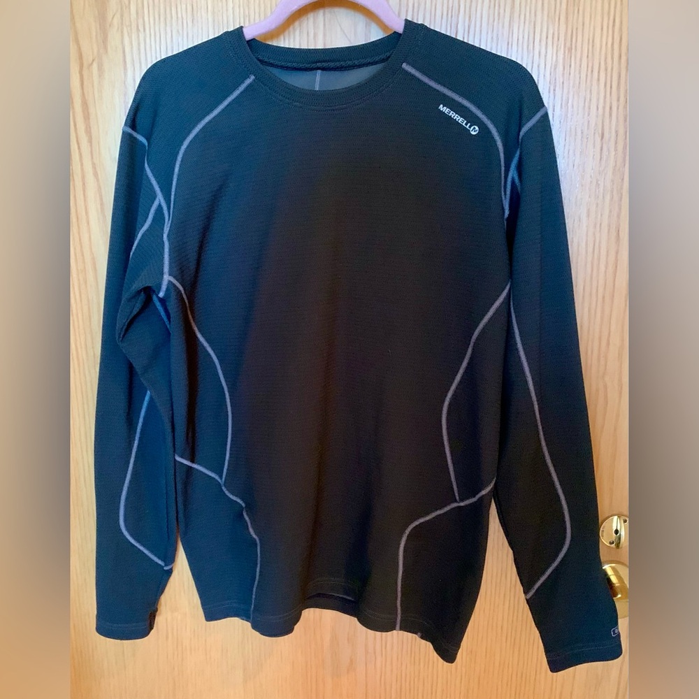 EUC Men’s Merrill Long Sleeve Opti-Wick Performance Base Tee-Gray White Detail-M